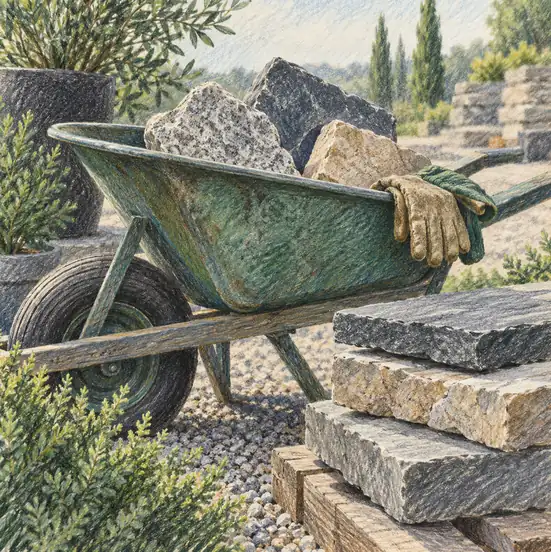 Illustration of landscaping businesses equipment and workspace