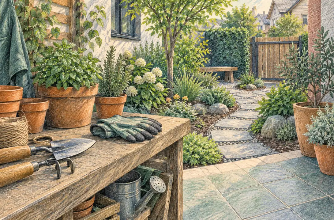 Illustration of landscaping businesses and their working space